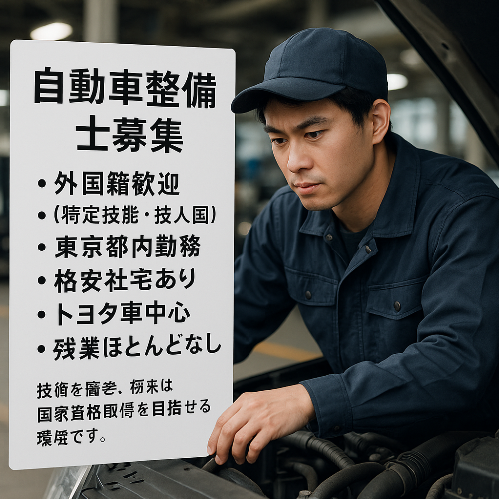 자동차 정비사!도쿄 근무, 회사 숙소 이용 가능, 무자격자 OK