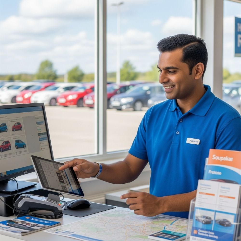 [Você pode usar o inglês/país técnico? OK] Empresa de aluguel de carros e recepção para clientes novos