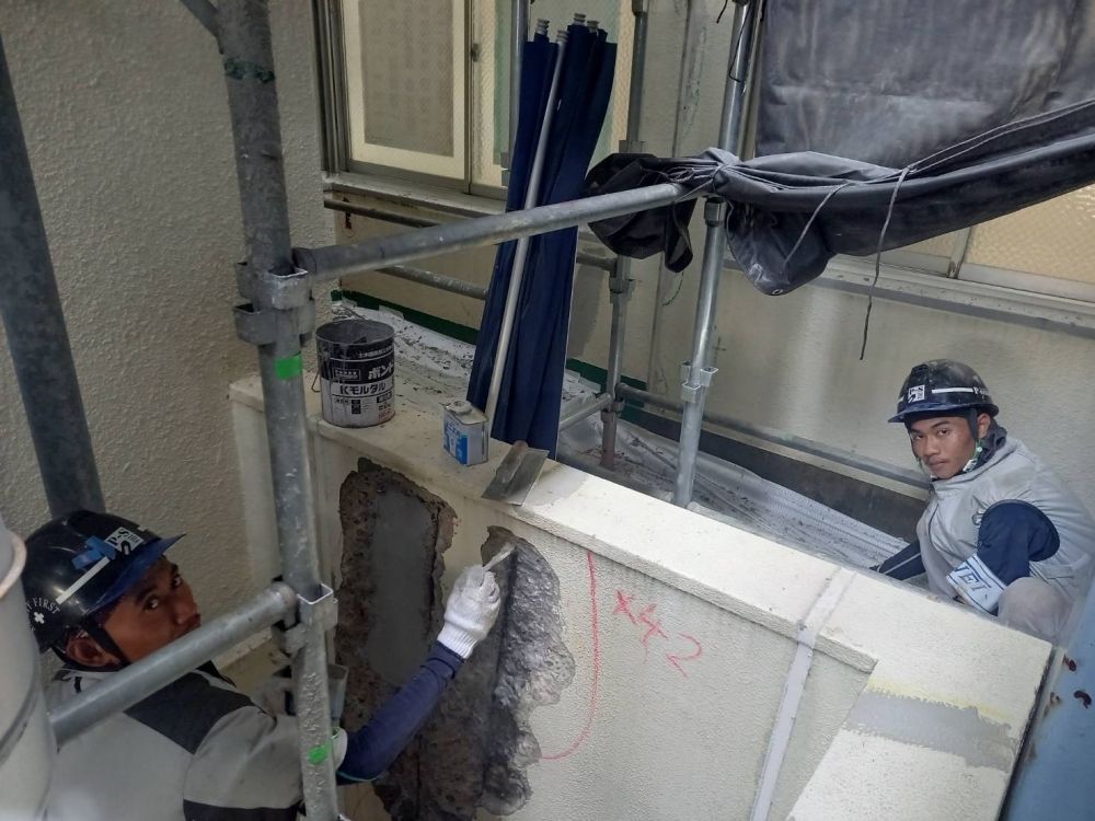 Trabalho de colarinho azul [trabalho de reparo da parede externa do condomínio] Os estrangeiros estão ativos! Consulta sobre moradia, transporte, etc. da empresa está OK