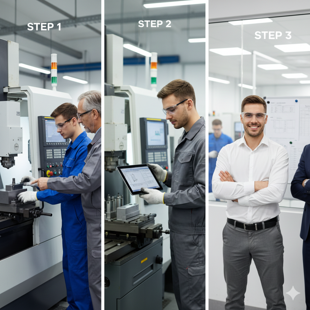 Nós avaliamos “seu trabalho árduo”. Operadores de máquinas que podem tentar se tornar gerentes de fábrica, mesmo que sejam inexperientes