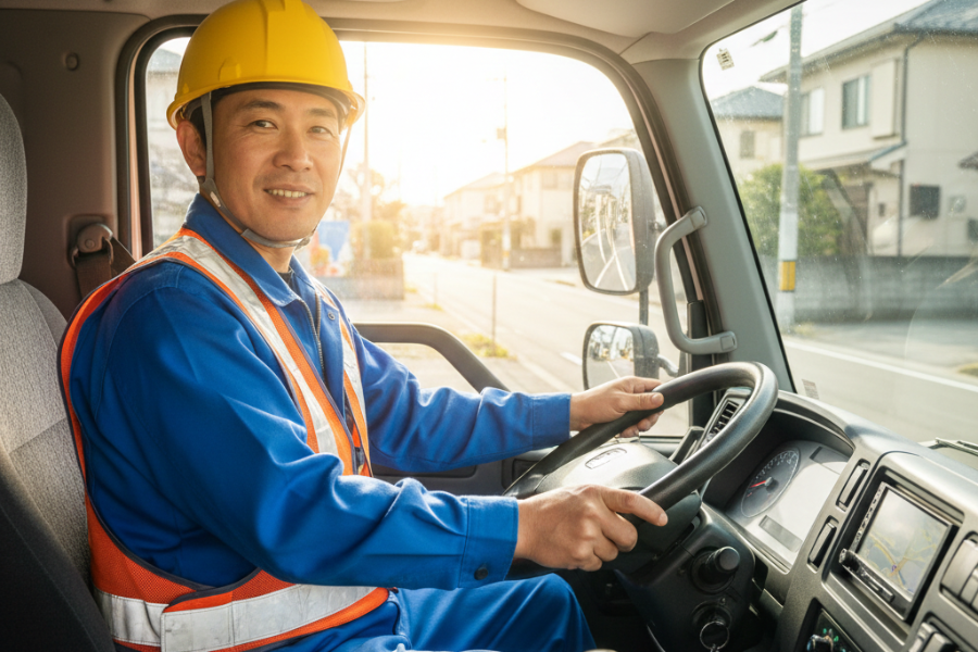 Motorista de coleta de lixo em veículo leve/salário por hora de 1.500 ienes