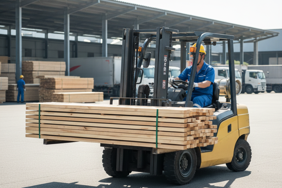 Loading building materials into a counter fork/truck/A0613