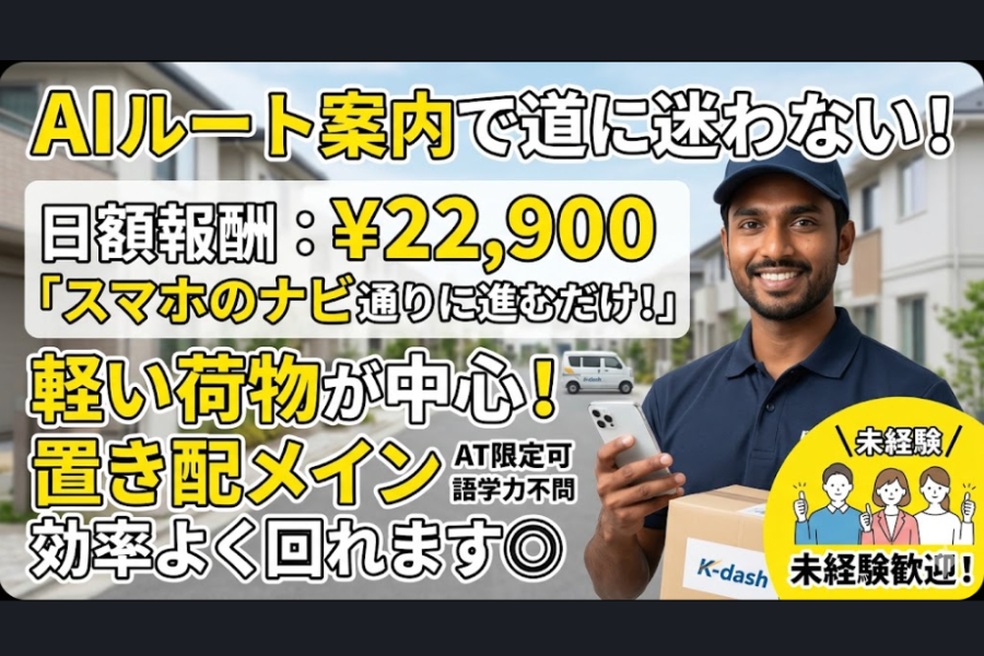 [每天22,900日元] 只需根据智能手机的导航系统进行分发即可！寻找送货合作伙伴 📦