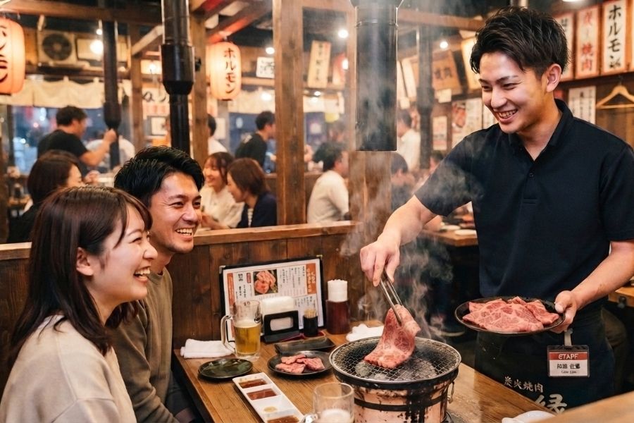 Inexperiente OK [equipe do restaurante/cozinha de Yakiniku] Makanai, dormitório disponível/2 minutos da estação