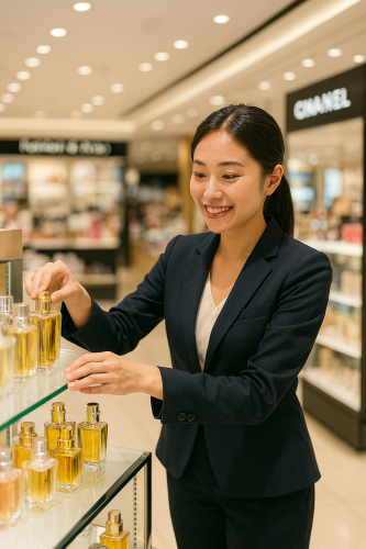 Equipe de atendimento ao cliente e interpretação em lojas francas que se concentram em habilidades linguísticas que trabalham usando chinês e japonês @Nagoya